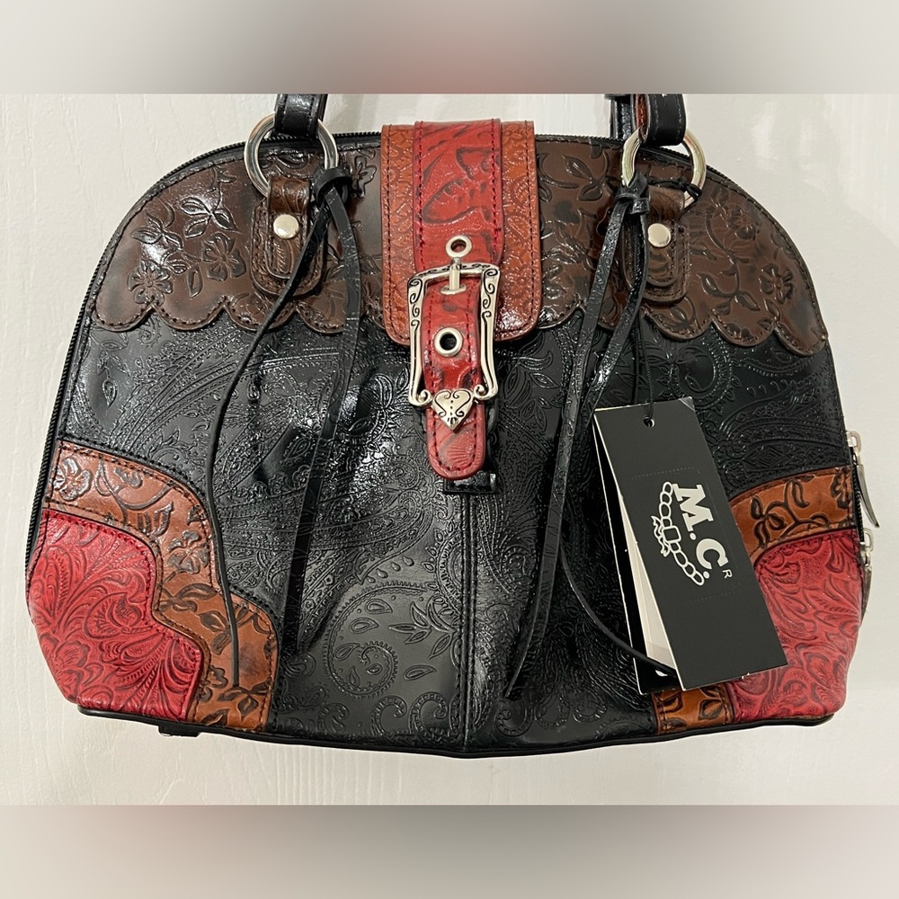 M.C. Marc Chantal Western Wear Vintage Leather Embossed Shoulder Bag
